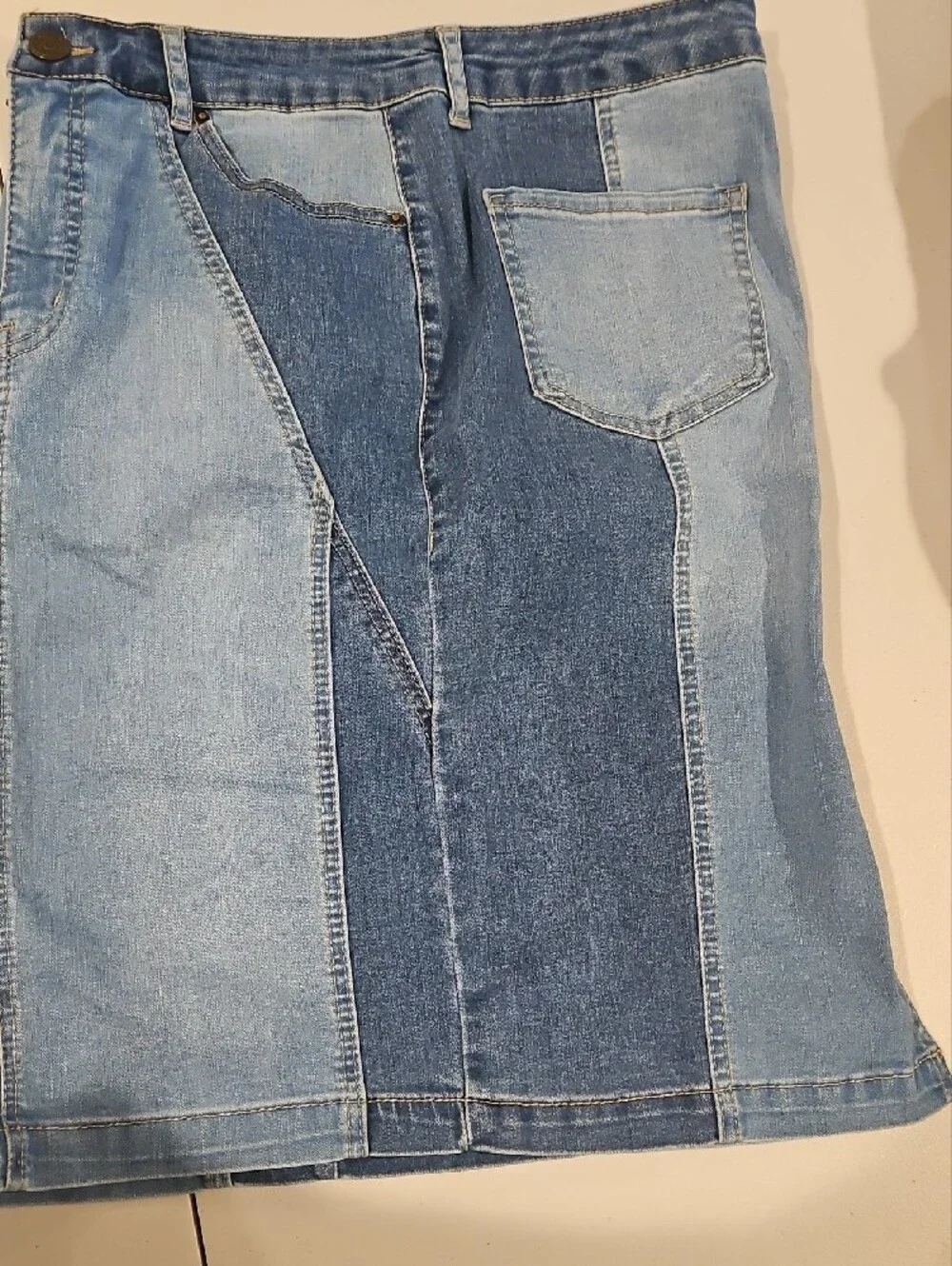 one 5 one Two-Tone Blue Denim Pencil Skirt 0051 - Picture 9 of 12